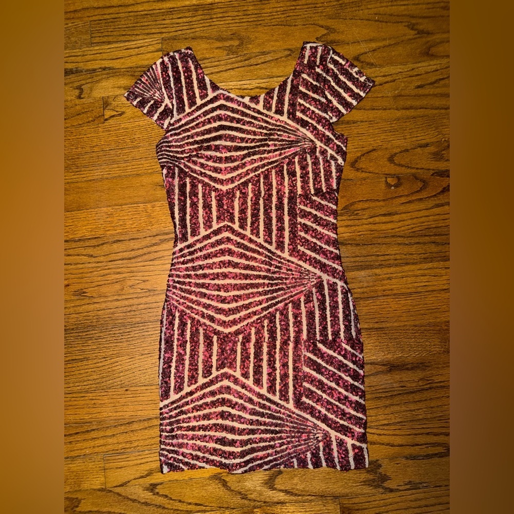 Dainty Hooligan Sequin Geometric Deep Purple Magenta Pink Mini Dress Size S